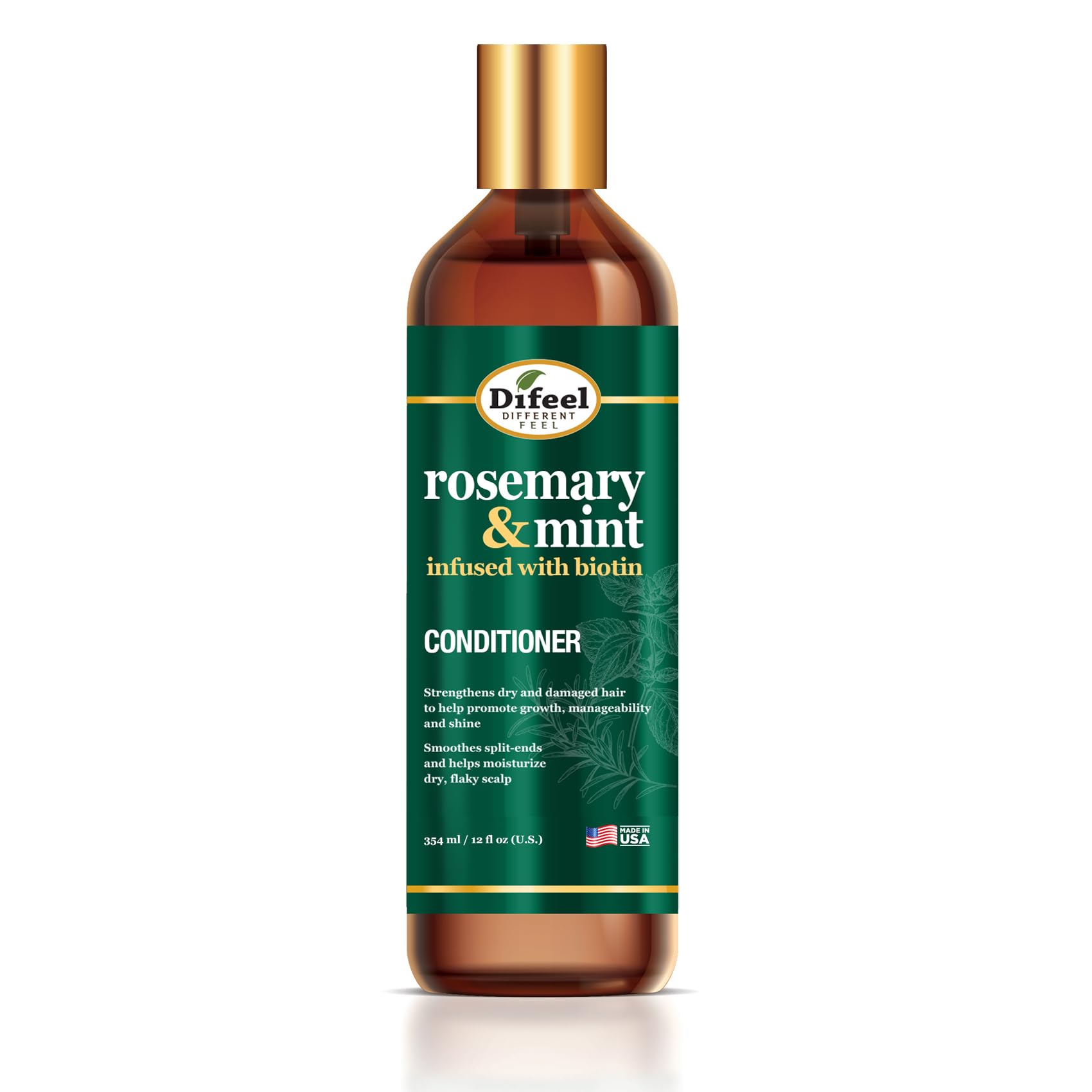 Difeel Elevated Rosemary Mint Hair Conditioner with Biotin 12 oz. - Made with Natural Rosemary & Mint to Strengthen Dry, Damaged Hair, Promote Growth, Smooth Split Ends & Moisturize Dry Scalp